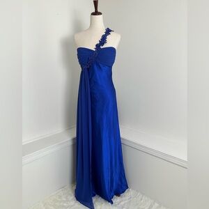 💜 SOLD💜Y2K Morgan Co Royal Blue Satin Beaded Floral Embroidery Fairy PROM 9/10